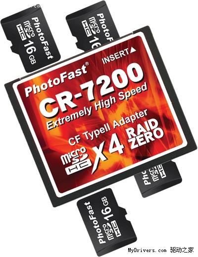 4张MicroSD卡组成RAID CF卡